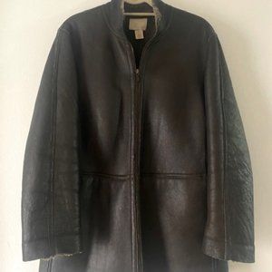 Beautiful, rich brown leather coat - size medium